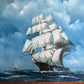 Large Vintage Oil Painting Sailing Ship Seascape Signed Maritime Ocean Art