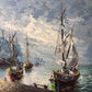 Signed Vintage Original Oil painting on Canvas, Seascape, Harbor Scene, Framed