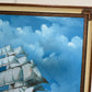 Large Vintage Oil Painting Sailing Ship Seascape Signed Maritime Ocean Art