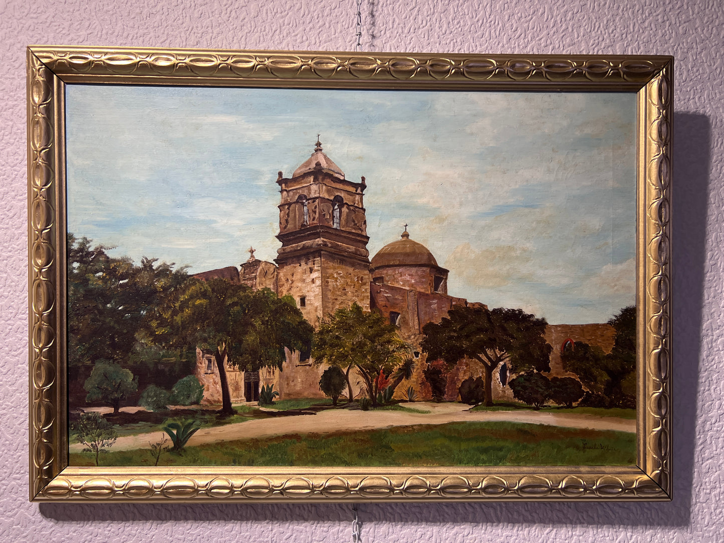 Lucile White Vintage Oil painting on canvas, European Castle view, framed