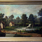 Antique oil painting on canvas, Rural Landscape, Figures, Unsigned, Framed