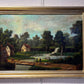 Antique oil painting on canvas, Rural Landscape, Figures, Unsigned, Framed