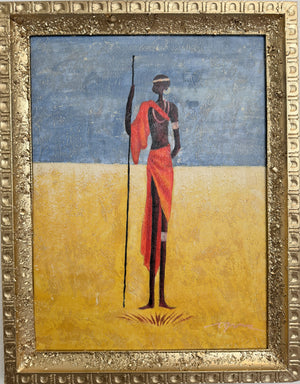 African Tribal Figure Oil Painting Textured Modern Ethnic Wall Art Framed