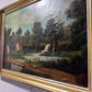 Antique oil painting on canvas, Rural Landscape, Figures, Unsigned, Framed