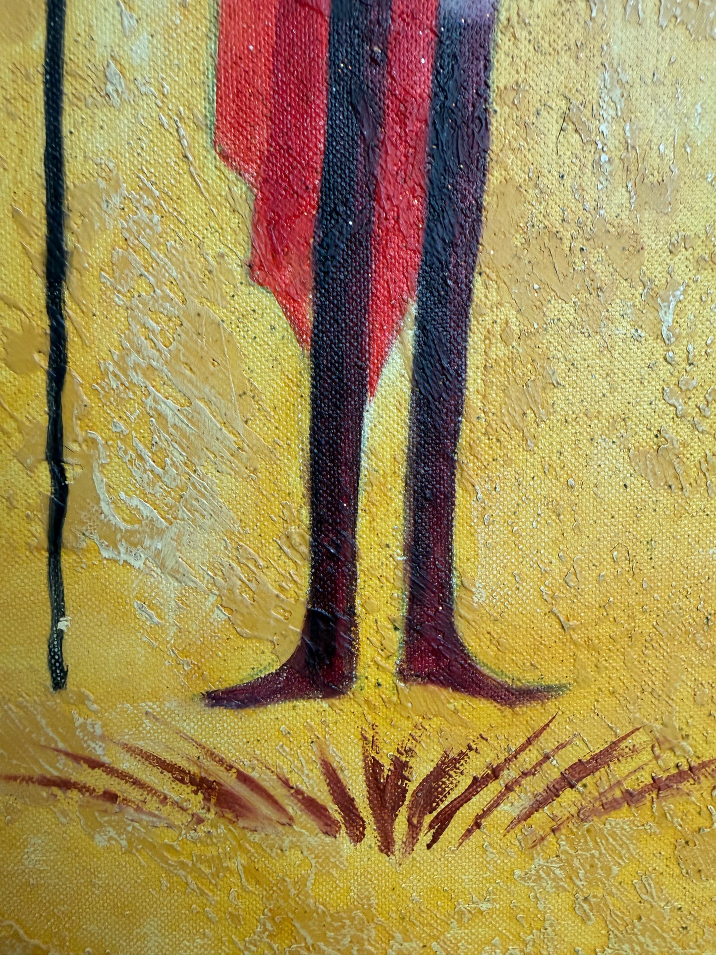 African Tribal Figure Oil Painting Textured Modern Ethnic Wall Art Framed