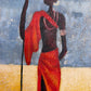 African Tribal Figure Oil Painting Textured Modern Ethnic Wall Art Framed