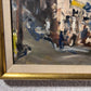 Original oil painting on board, European Cityscape, Unsigned, Framed