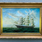 Large Vintage Maritime Oil Painting Clipper Ship Signed Sanders, Gorgeous Frame