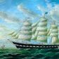Large Vintage Maritime Oil Painting Clipper Ship Signed Sanders, Gorgeous Frame