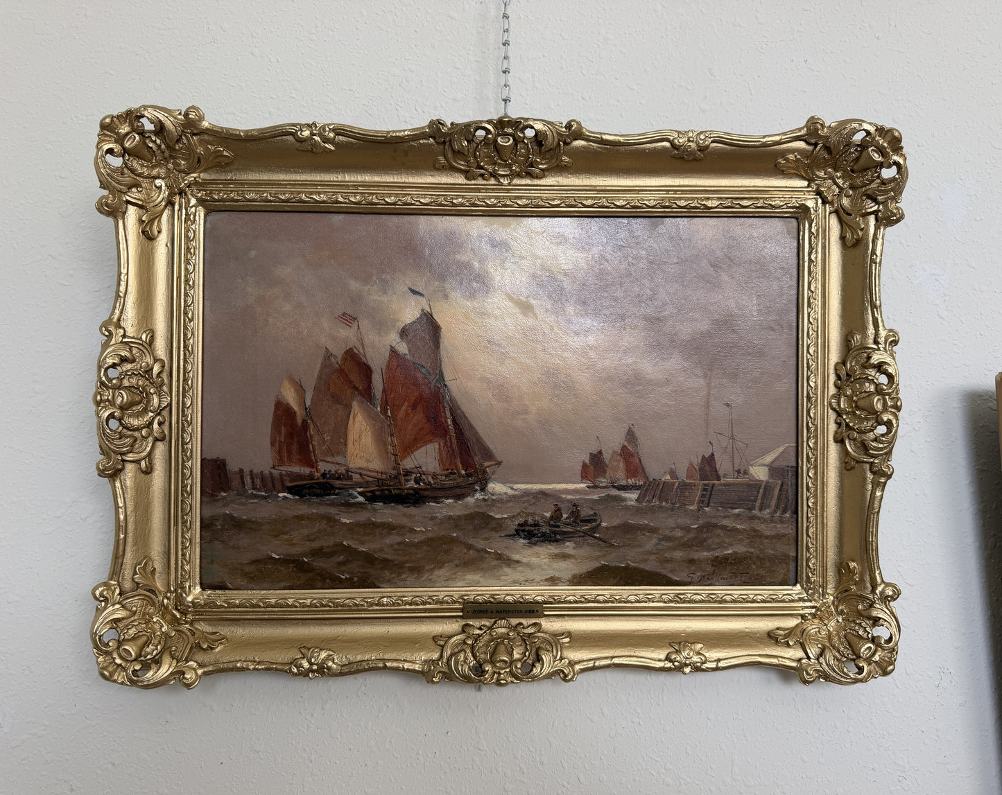 1868 George Anthony Waterstone British Antique Oil Painting Maritime Seascape