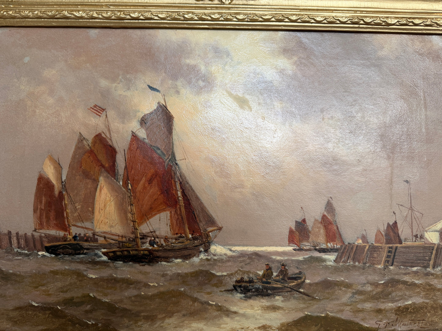 1868 George Anthony Waterstone British Antique Oil Painting Maritime Seascape