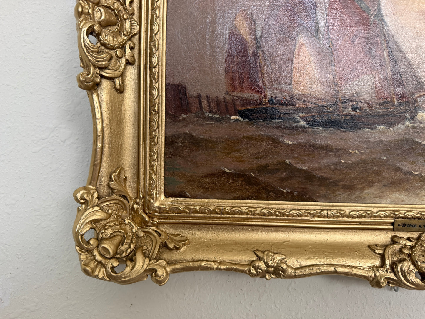 1868 George Anthony Waterstone British Antique Oil Painting Maritime Seascape