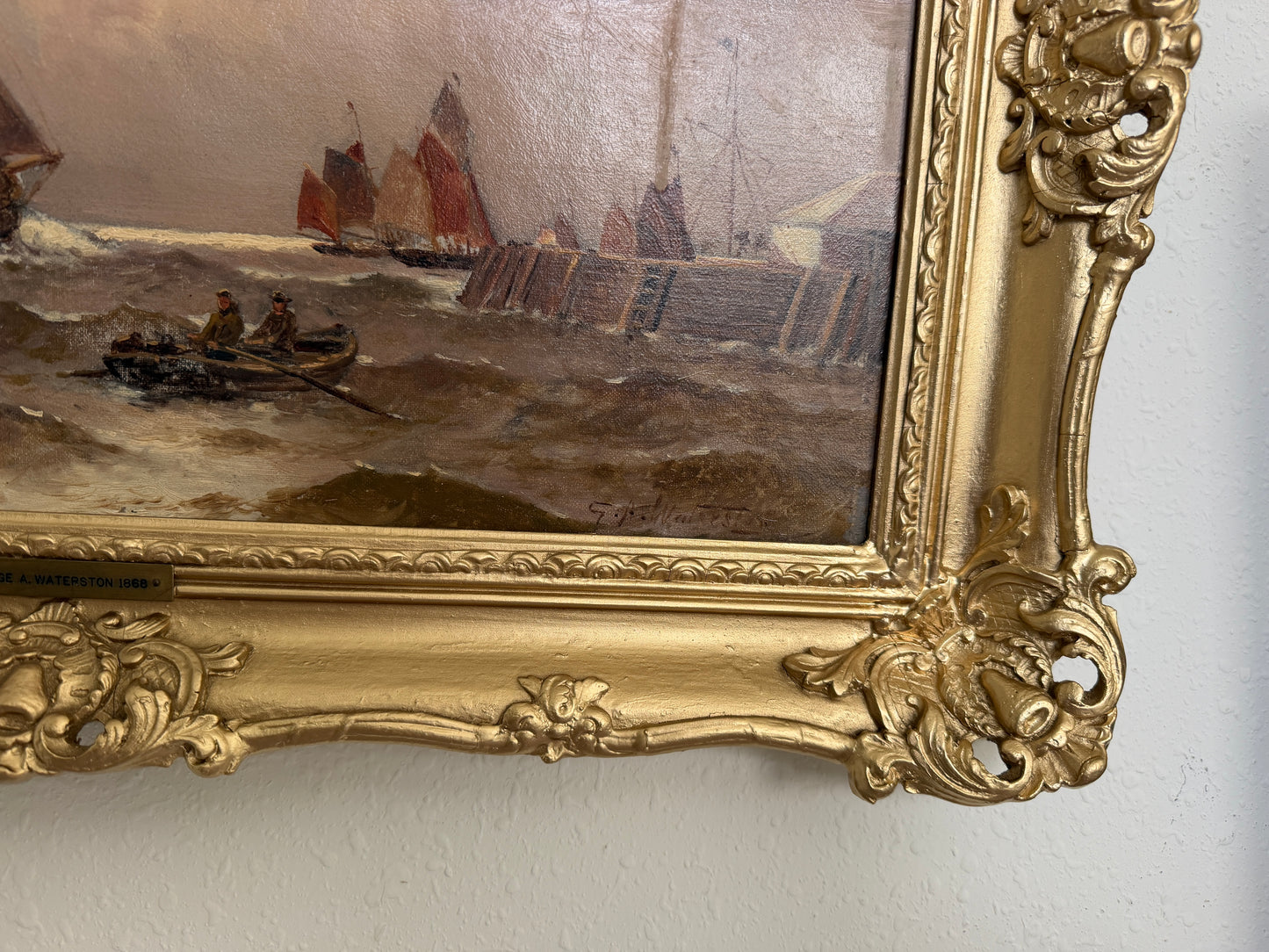 1868 George Anthony Waterstone British Antique Oil Painting Maritime Seascape