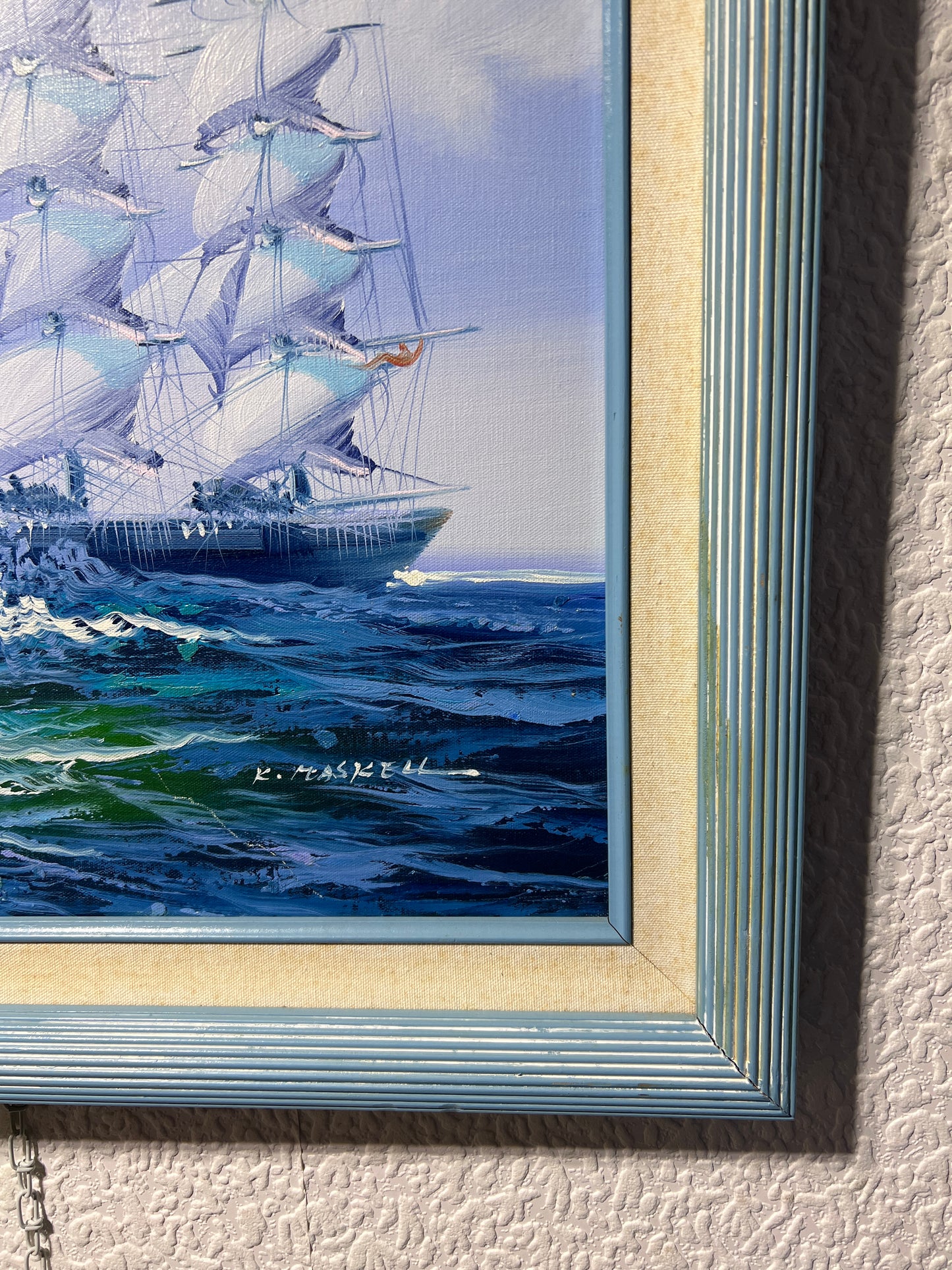 K.Maskell painting on canvas, seascape, Sailing Ship in the Ocean, Framed