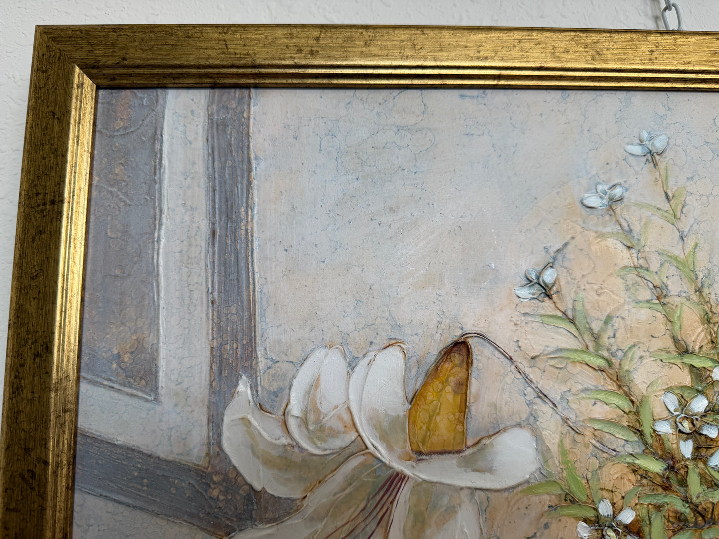 Vintage Ramon Textured Floral Still Life Painting Lilies Framed Canvas Art