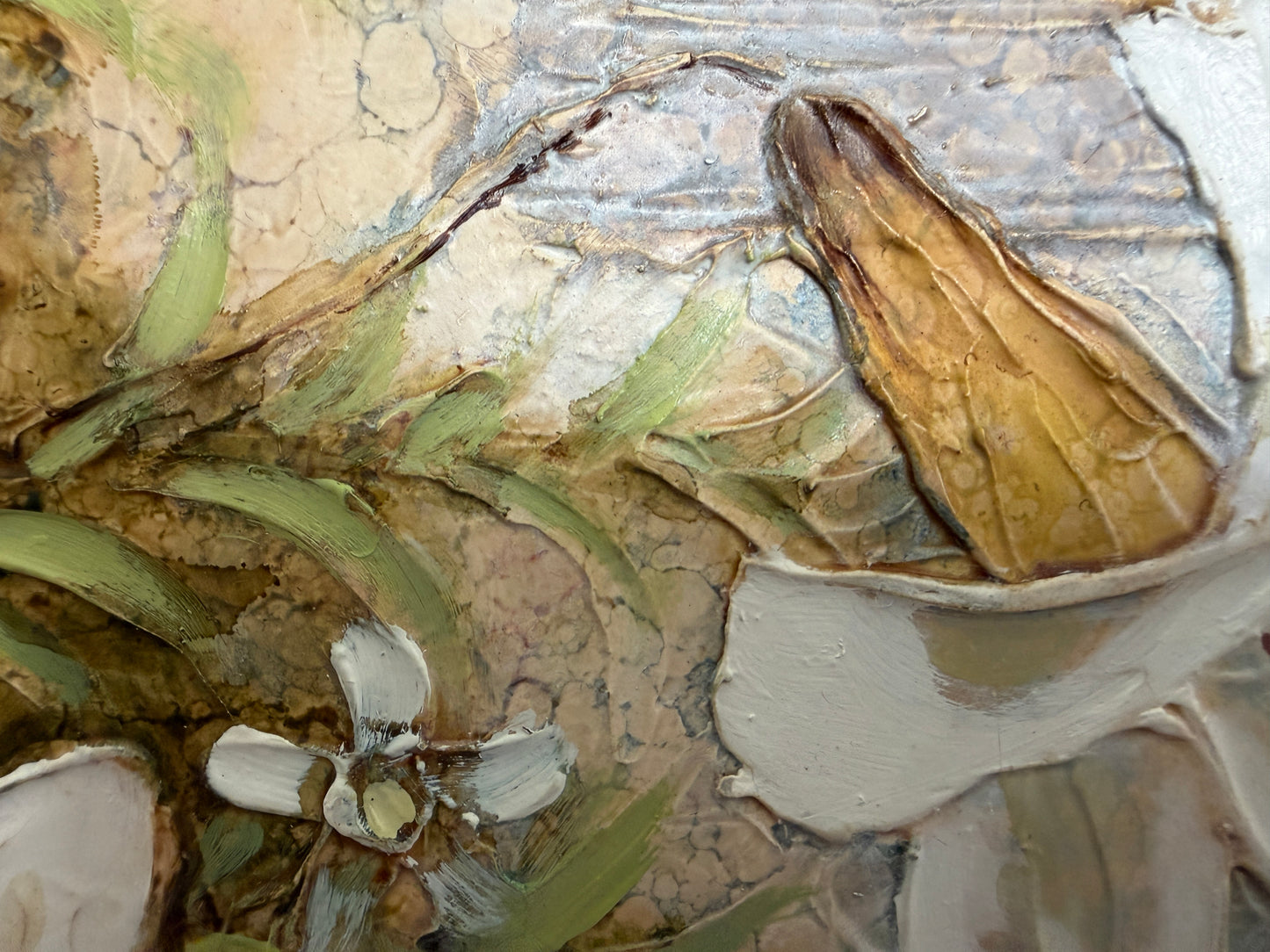 Vintage Ramon Textured Floral Still Life Painting Lilies Framed Canvas Art