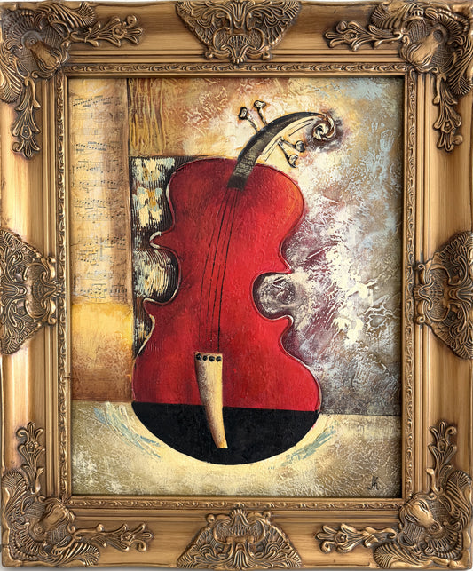 Original Textured Oil Painting “Nocturne” by Alena Kalen Framed Musical Violin
