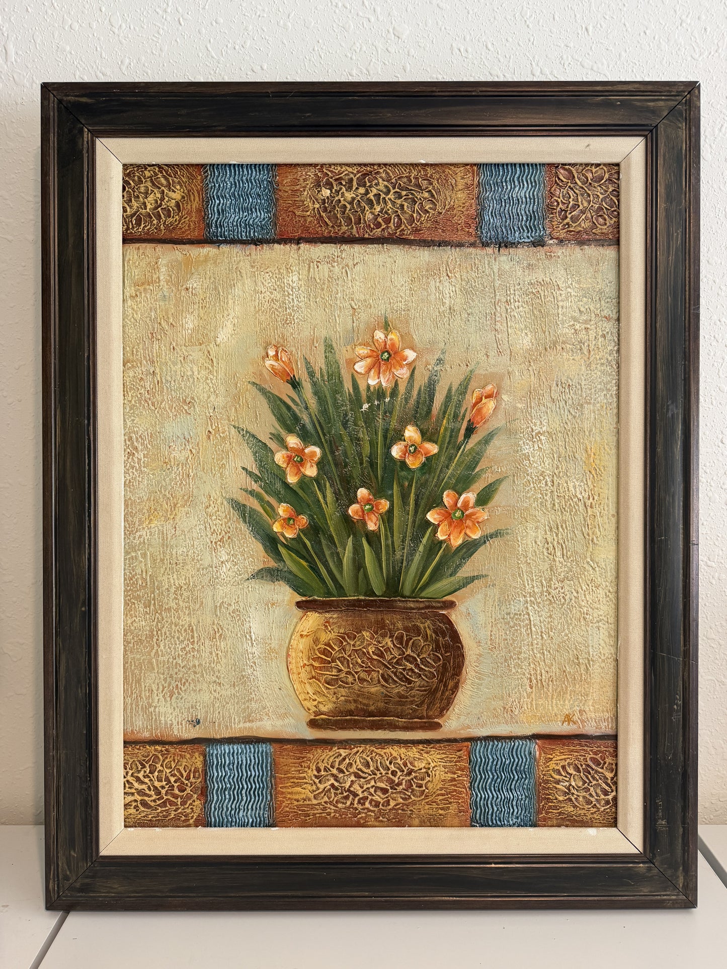 Original Floral Oil Painting “Golden Bloom” by Alena Kalen Framed Textured, COA