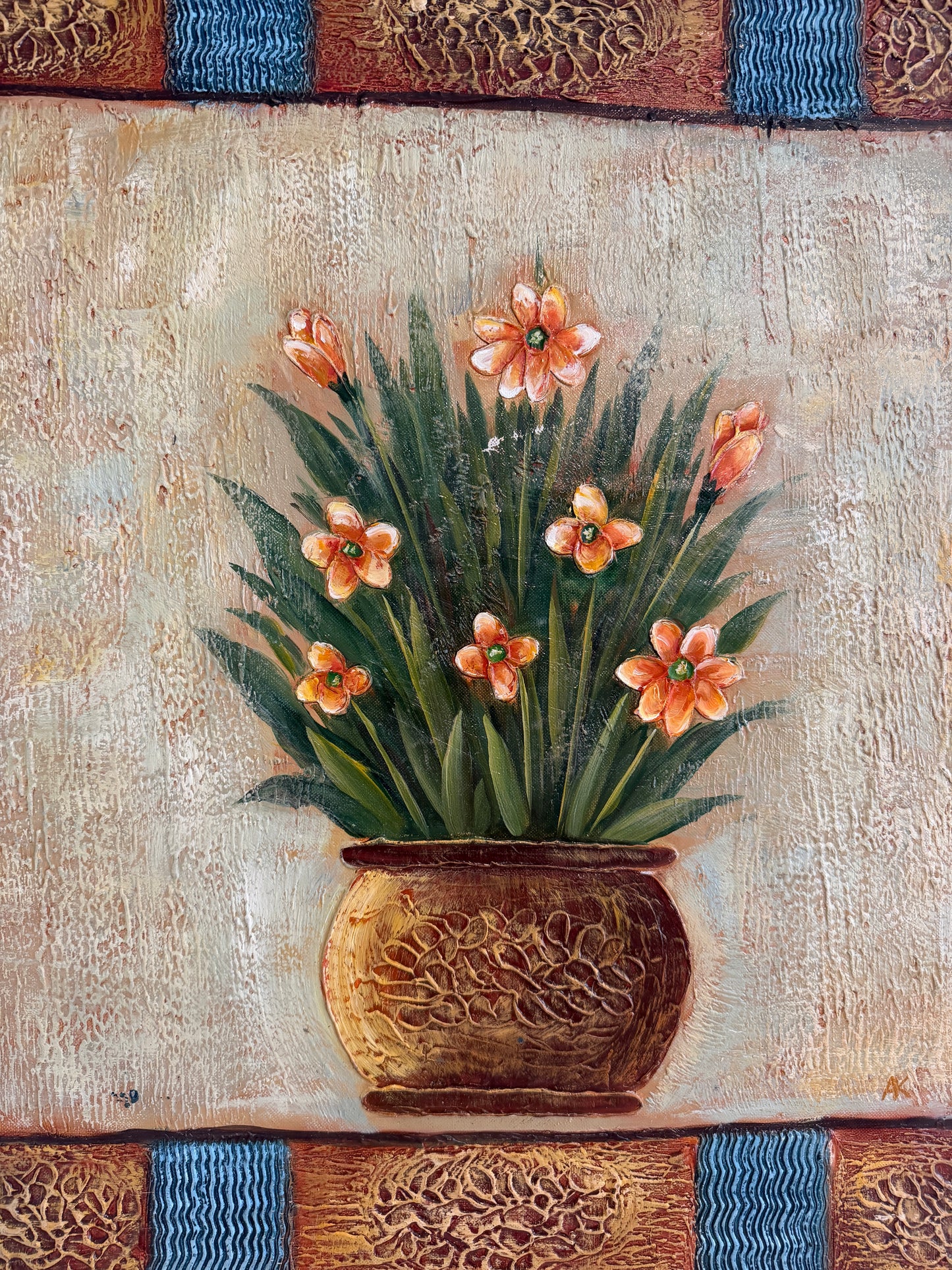 Original Floral Oil Painting “Golden Bloom” by Alena Kalen Framed Textured, COA