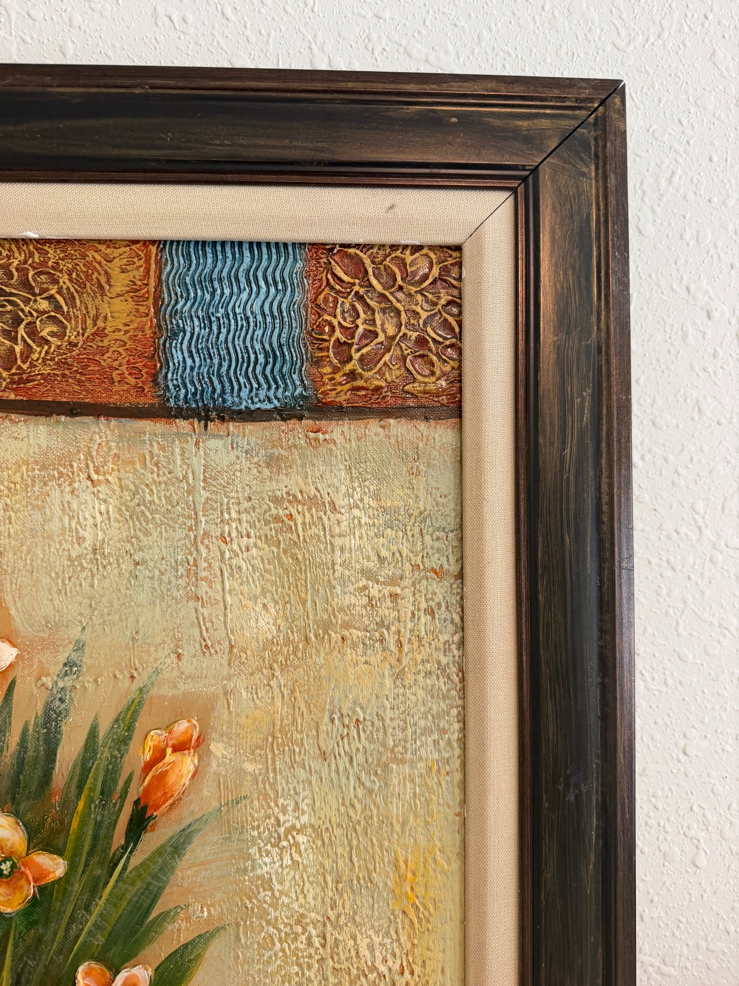 Original Floral Oil Painting “Golden Bloom” by Alena Kalen Framed Textured, COA