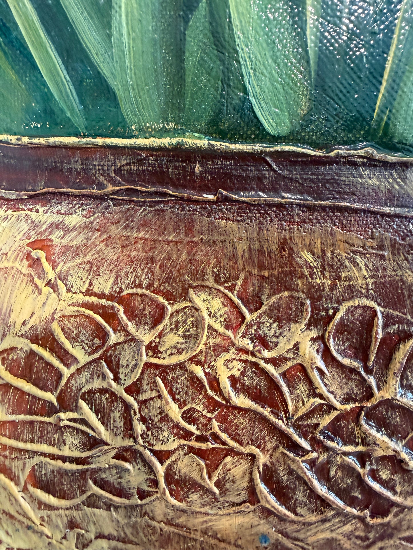 Original Floral Oil Painting “Golden Bloom” by Alena Kalen Framed Textured, COA