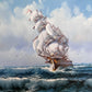 R.Boren original oil painting framed sailing ship seascape