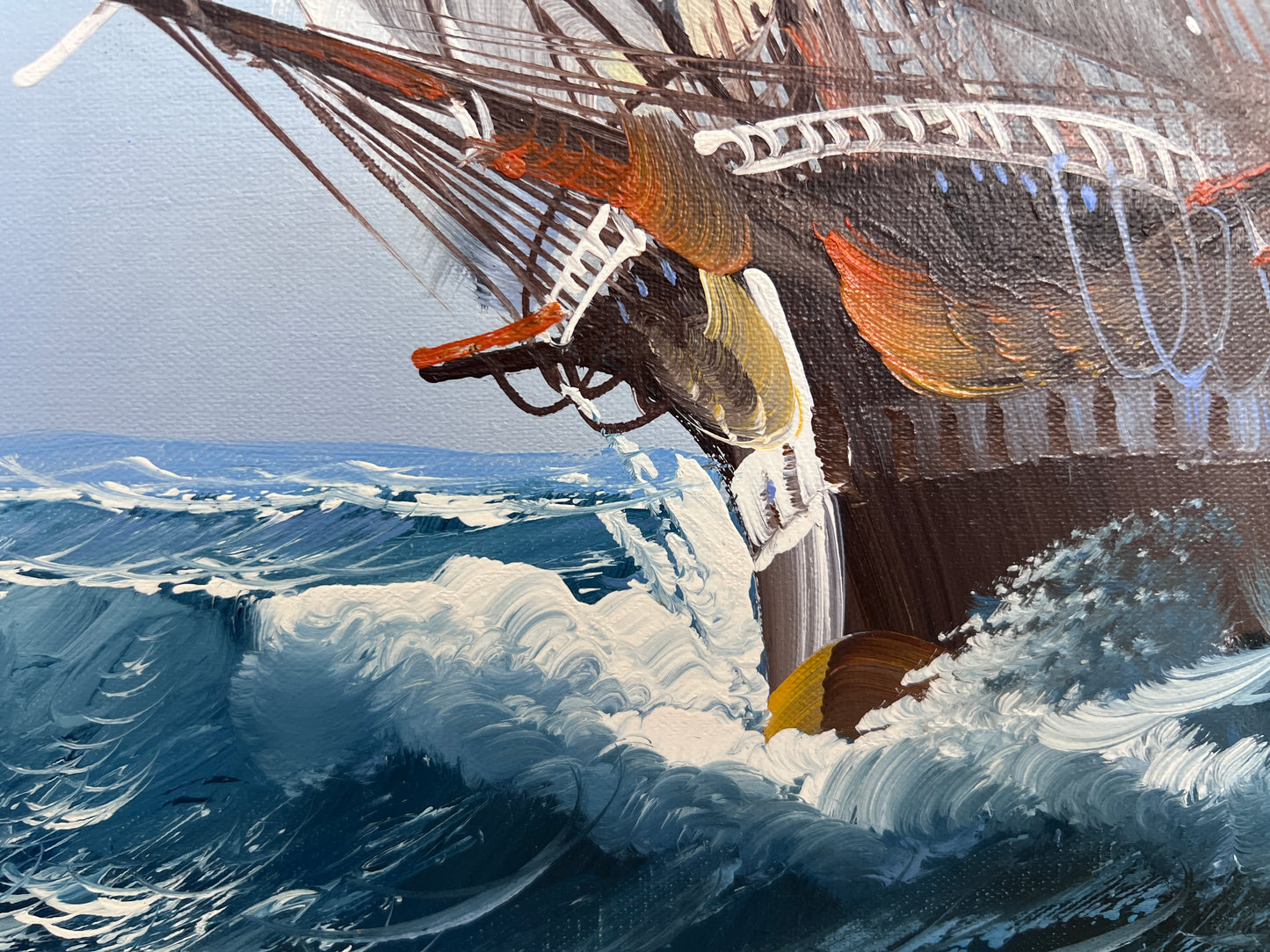 R.Boren Large Original Oil Painting on Canvas Sailing Ship Ocean Seascape Framed