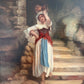 Antique Italian Oil Painting Peasant Woman Portrait 19th C. Signed Genre Art