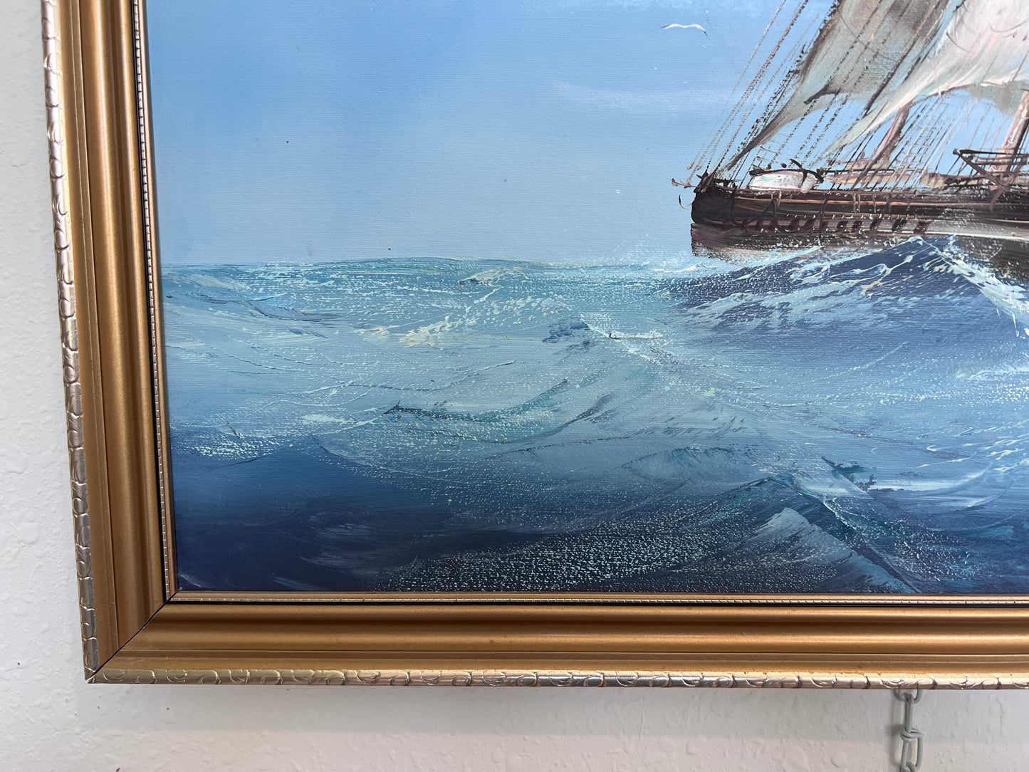 Sailing Ship Seascape by Baill – Original Oil Painting on Canvas, Framed