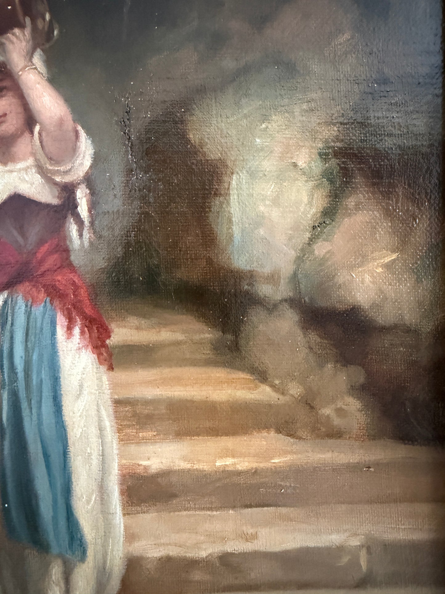 Antique Italian Oil Painting Peasant Woman Portrait 19th C. Signed Genre Art