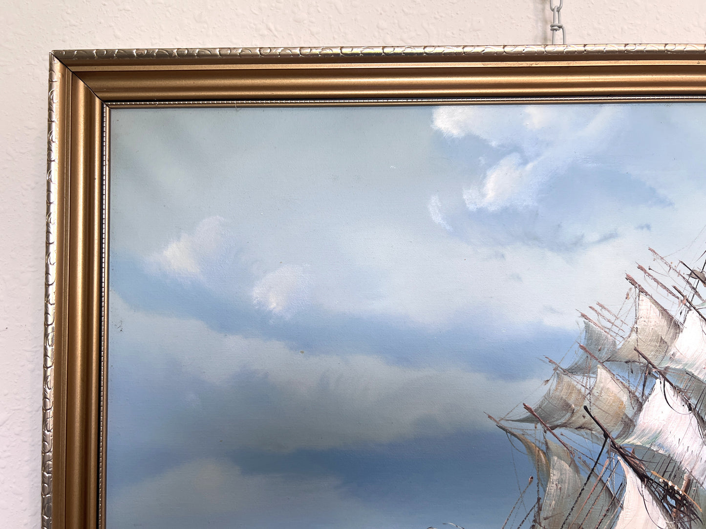 Sailing Ship Seascape by Baill – Original Oil Painting on Canvas, Framed
