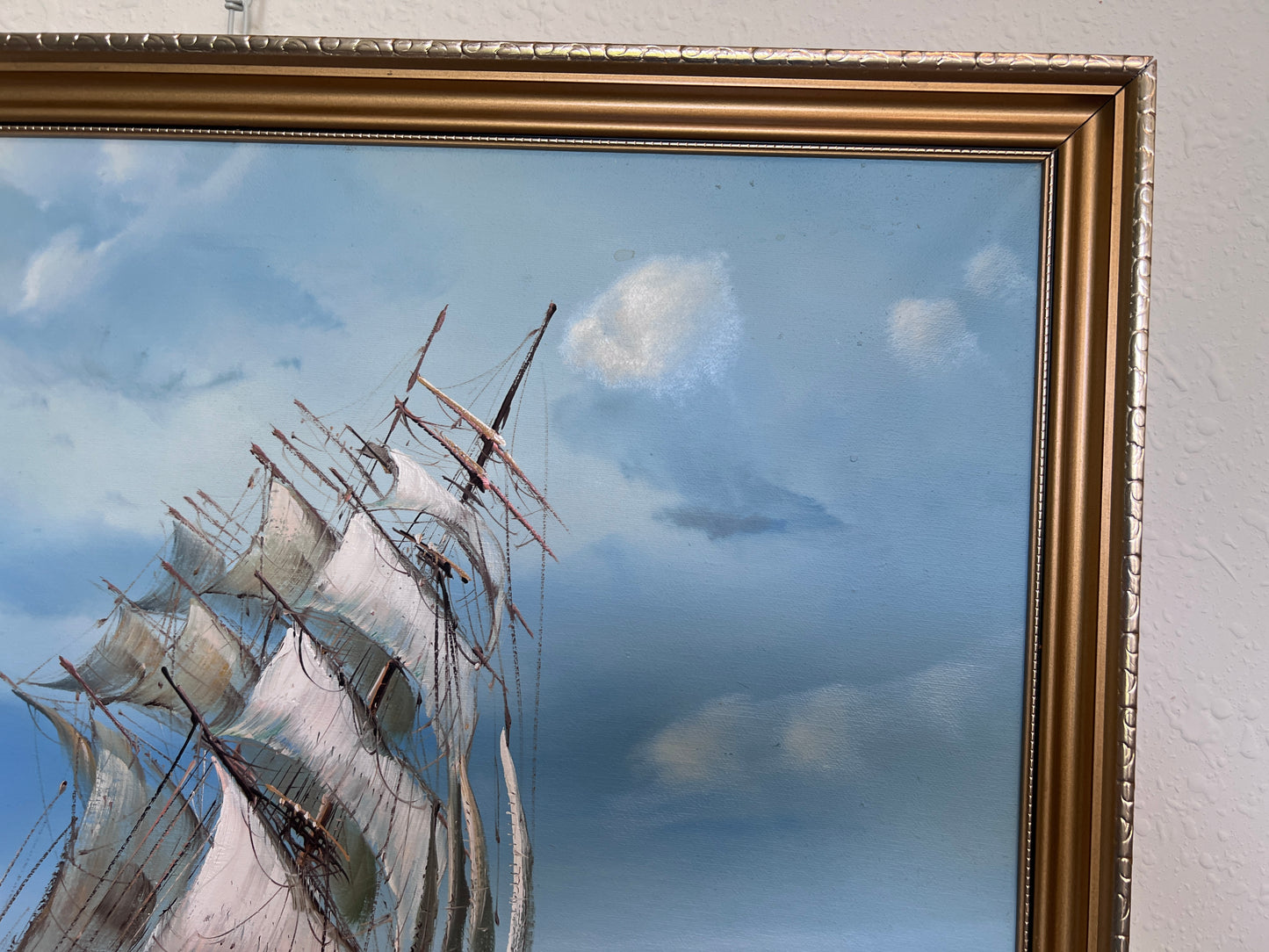 Sailing Ship Seascape by Baill – Original Oil Painting on Canvas, Framed