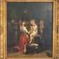 Large Antique European Oil Painting 19th Century Interior Genre Scene Children
