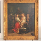 Large Antique European Oil Painting 19th Century Interior Genre Scene Children