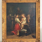 Large Antique European Oil Painting 19th Century Interior Genre Scene Children