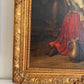 Large Antique European Oil Painting 19th Century Interior Genre Scene Children