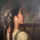 Large Antique European Oil Painting 19th Century Interior Genre Scene Children