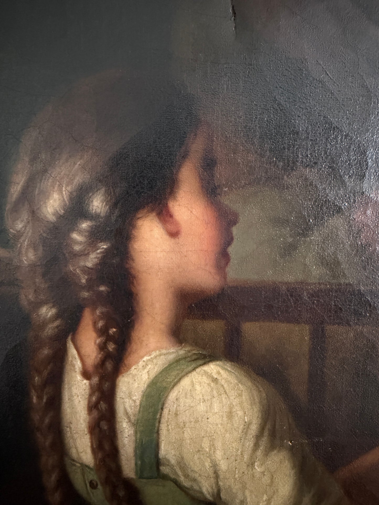 Large Antique European Oil Painting 19th Century Interior Genre Scene Children