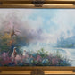 Large Impressionist Landscape Oil Painting Signed Bachmann Lakeside Garden