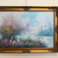 Large Impressionist Landscape Oil Painting Signed Bachmann Lakeside Garden