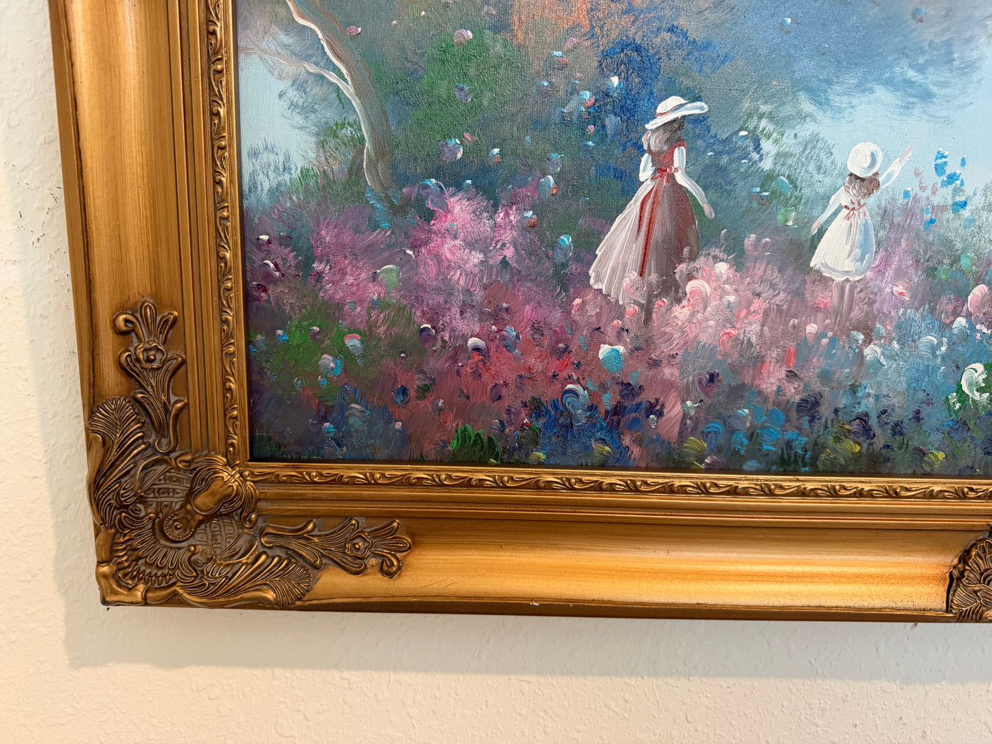 Large Impressionist Landscape Oil Painting Signed Bachmann Lakeside Garden