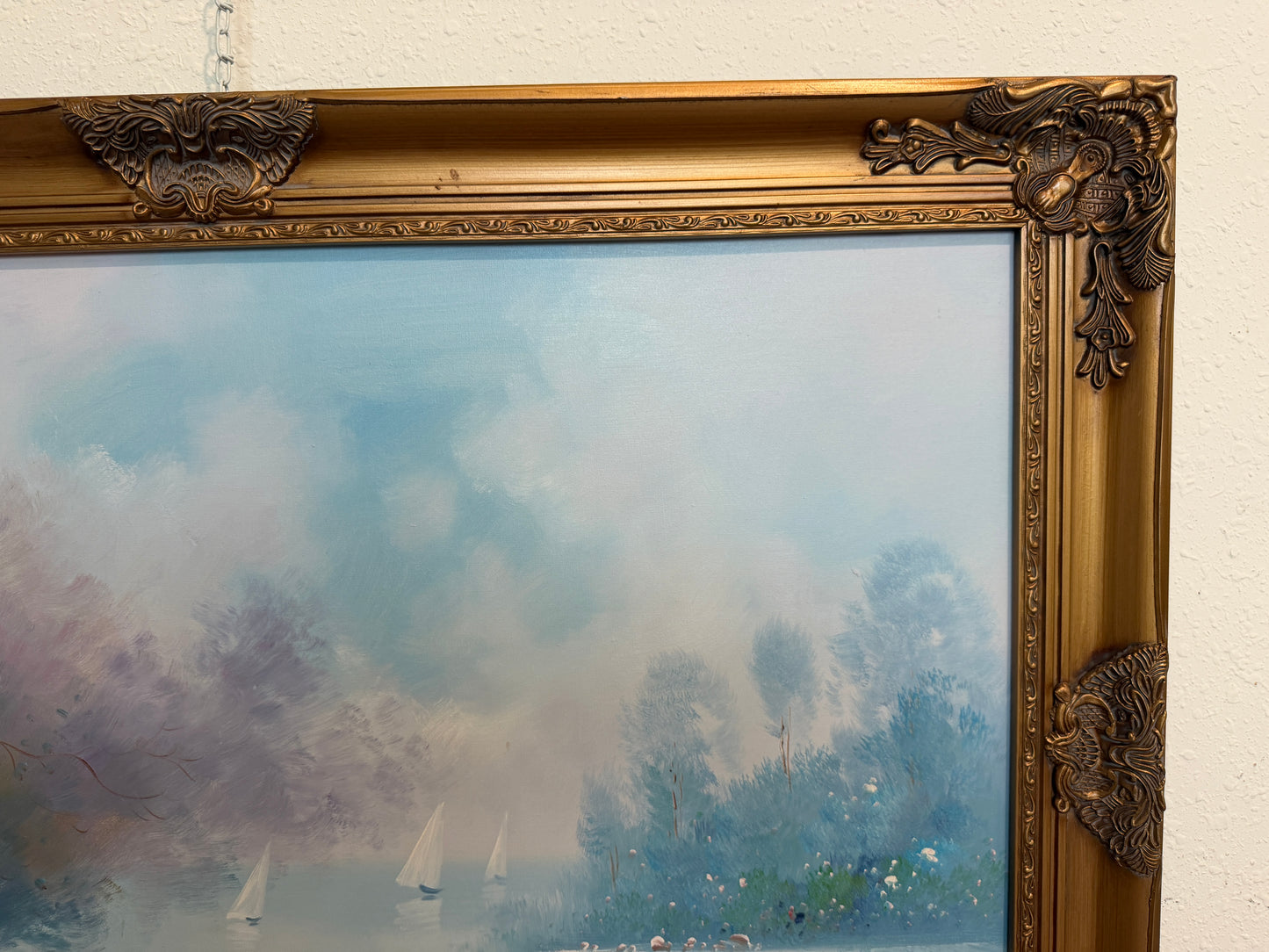 Large Impressionist Landscape Oil Painting Signed Bachmann Lakeside Garden