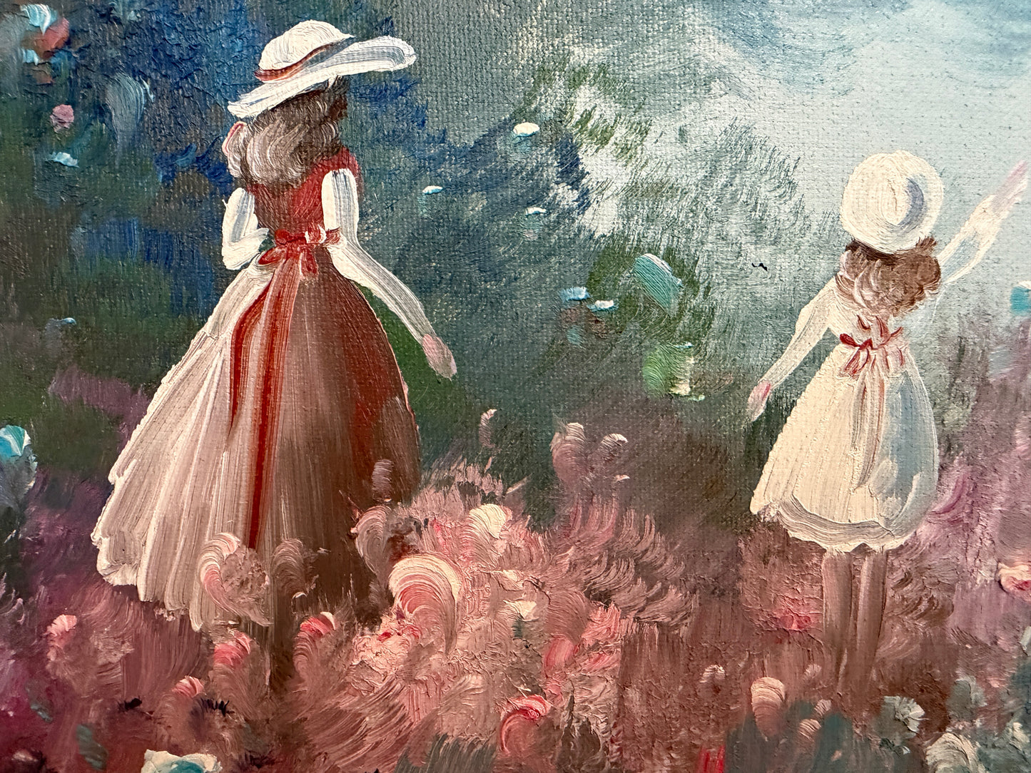 Large Impressionist Landscape Oil Painting Signed Bachmann Lakeside Garden