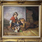 G.Wilson Vintage Oil painting on canvas, children playing with rabbit, framed