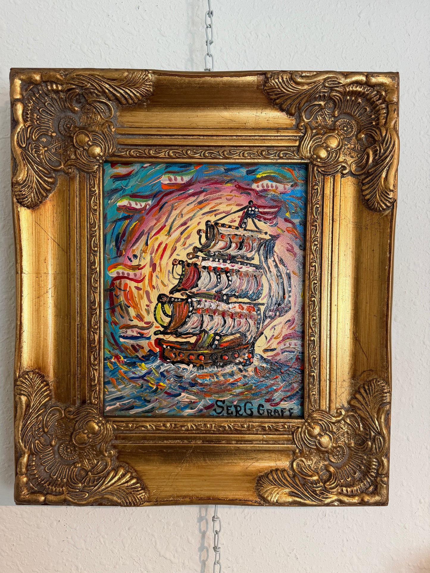 Serg Graff "Aurora" Original Acrylic Painting Nautical Ship Seascape Art, COA