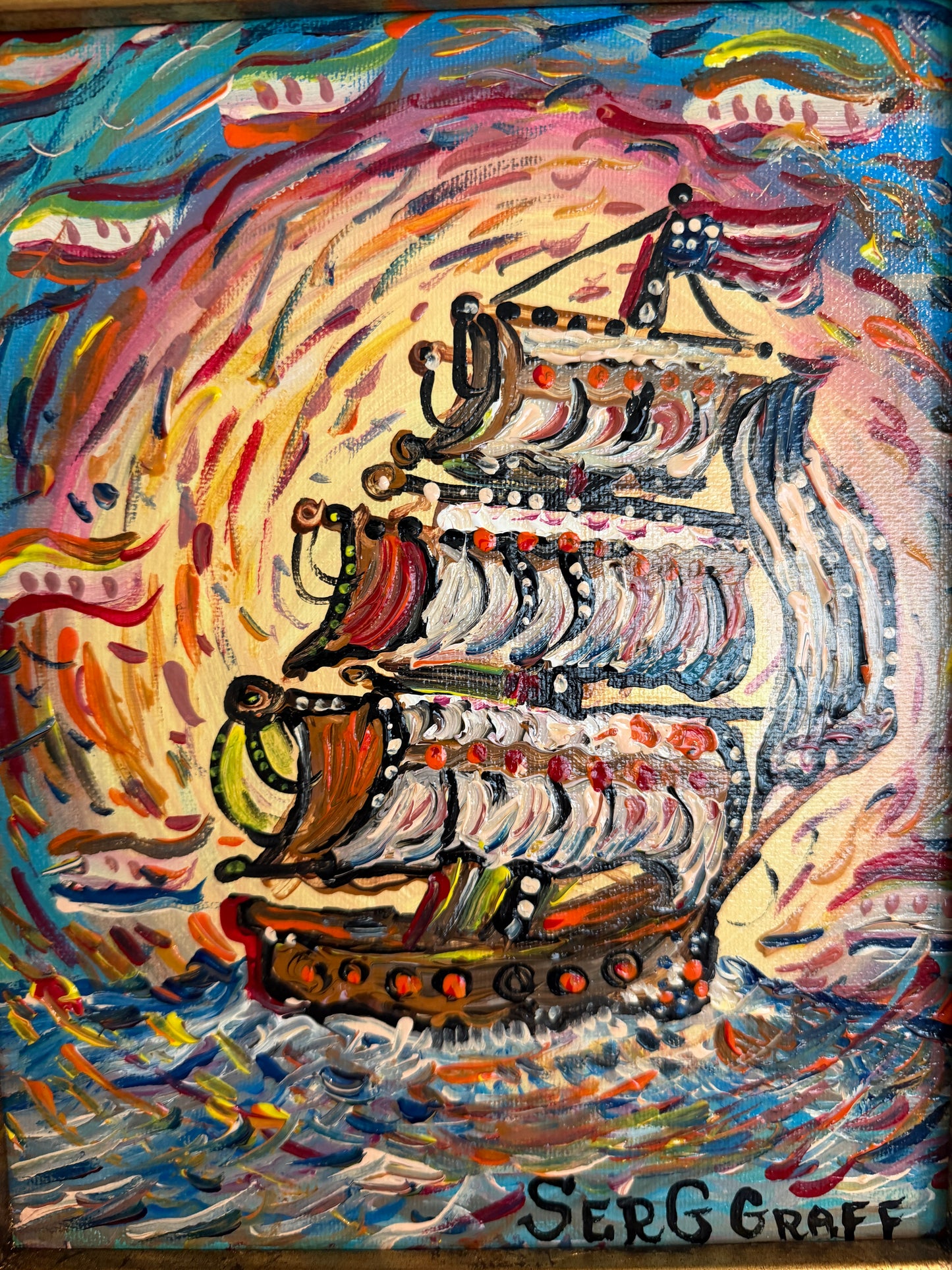 Serg Graff "Aurora" Original Acrylic Painting Nautical Ship Seascape Art, COA
