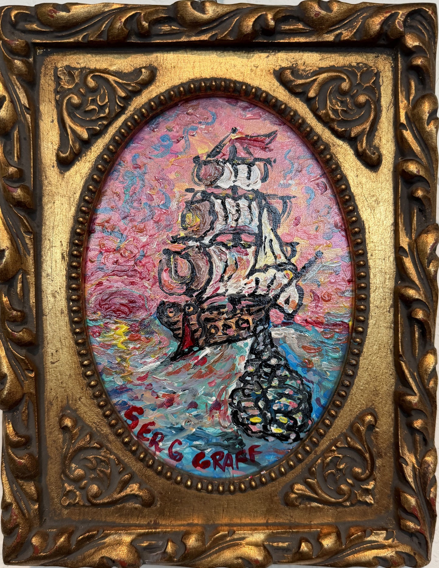 Serg Graff "Lucky Catch" Seascape Acrylic Painting Ship Nautical Art