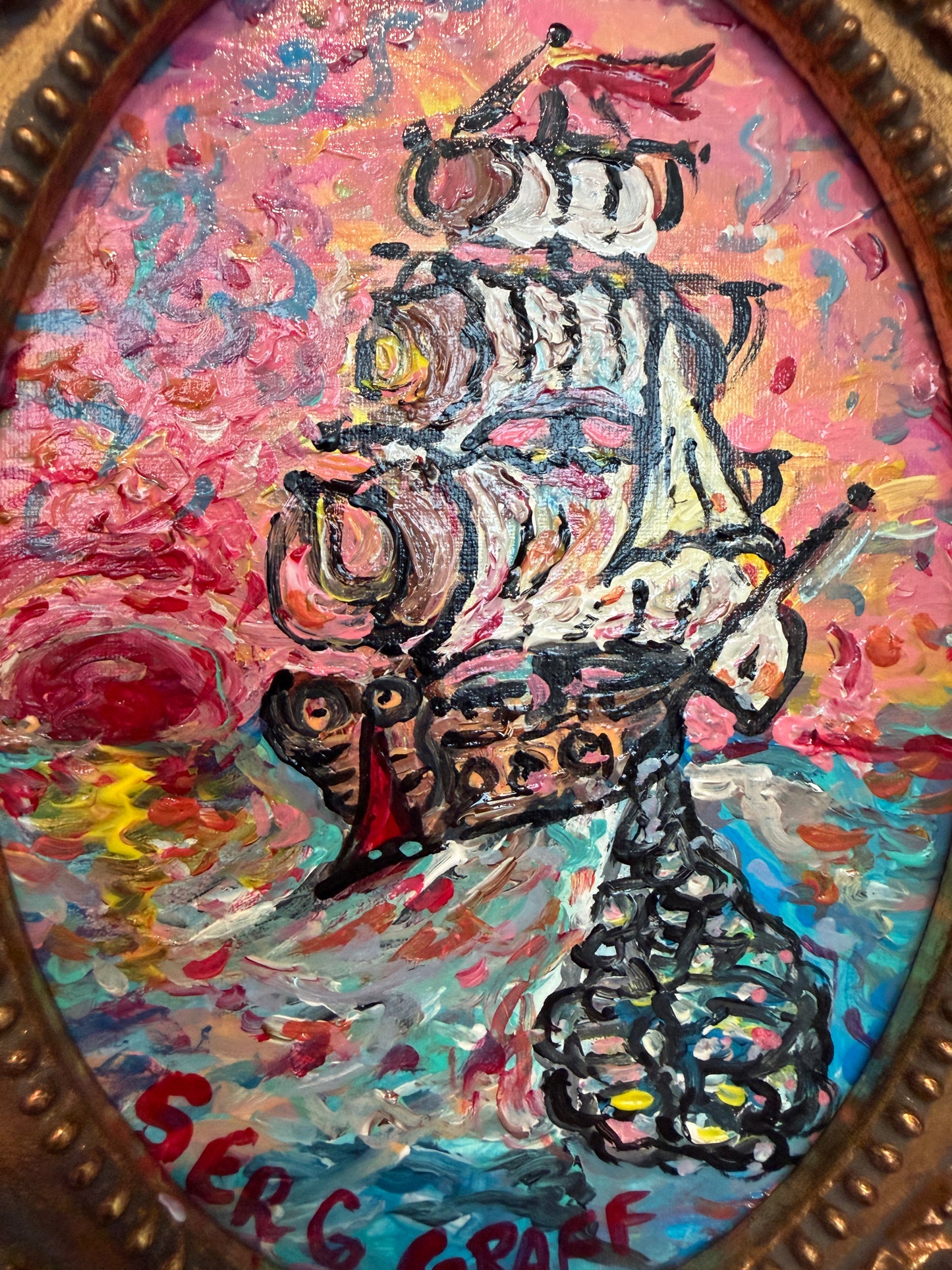 Serg Graff "Lucky Catch" Seascape Acrylic Painting Ship Nautical Art