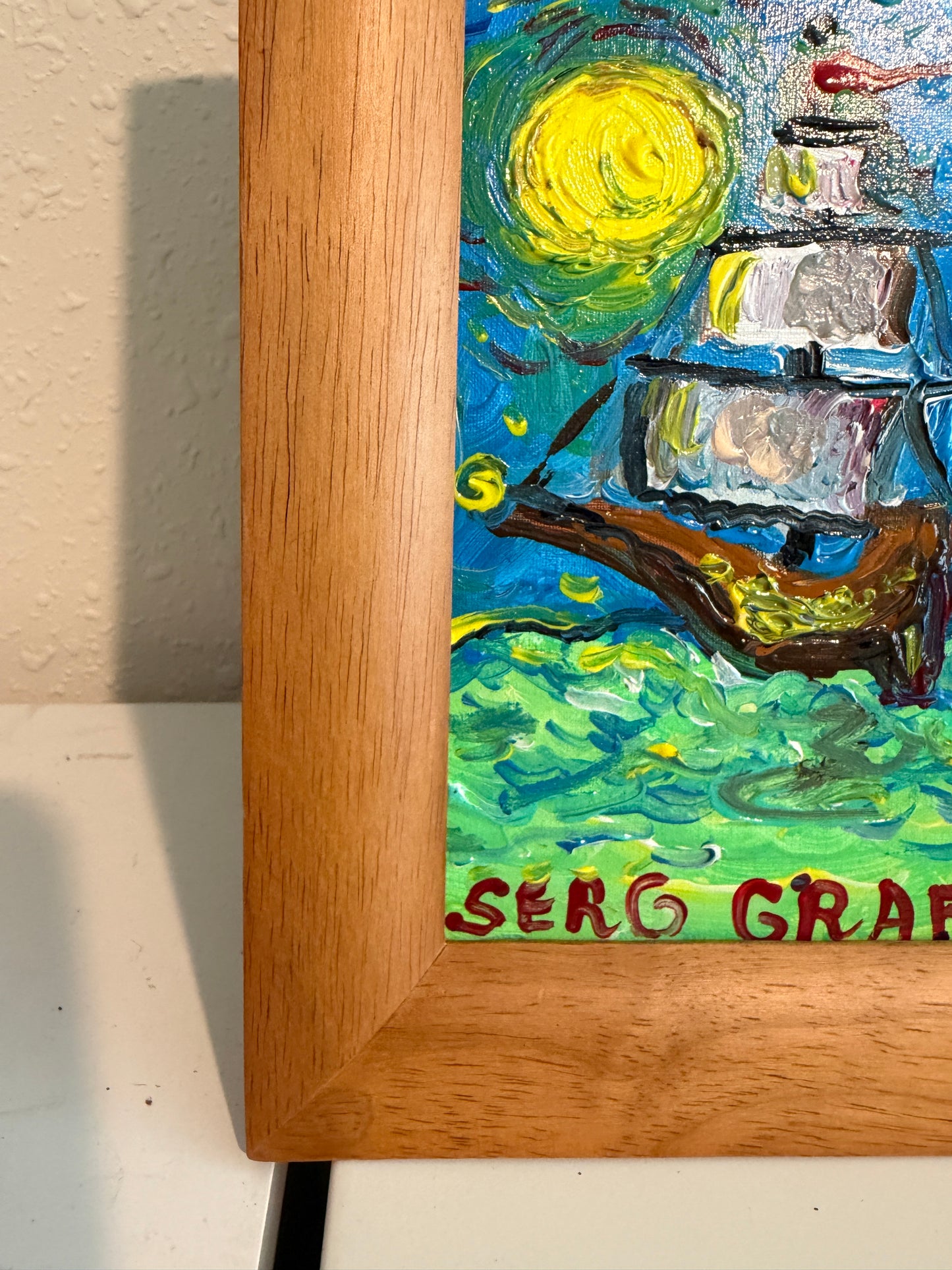 Serg Graff "Luna Maris" Seascape Acrylic Painting Moonlit Ship Nautical Art