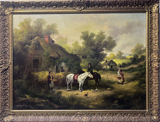 American Artist HENRY T HARVEY Antique oil painting on canvas, Rural Landscape